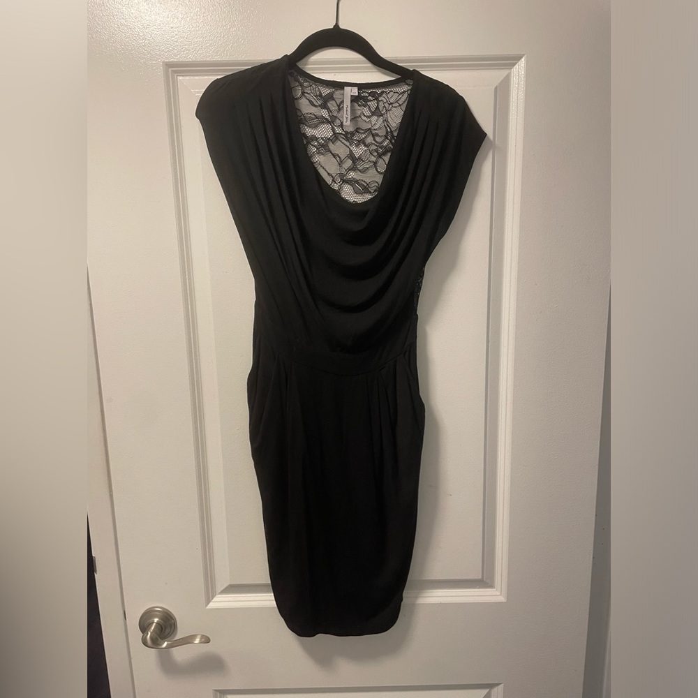 MICHAEL STARS WOMENS BLACK BUSINESS CASUAL DRESS W/ LACE BACK SIZE XS